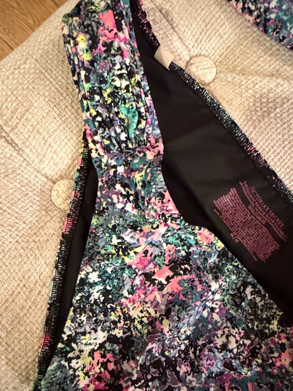 Victoria's Secret Multicolor Abstract Knockout Bikini Black Lining S Top M Botto - Picture 3 of 8